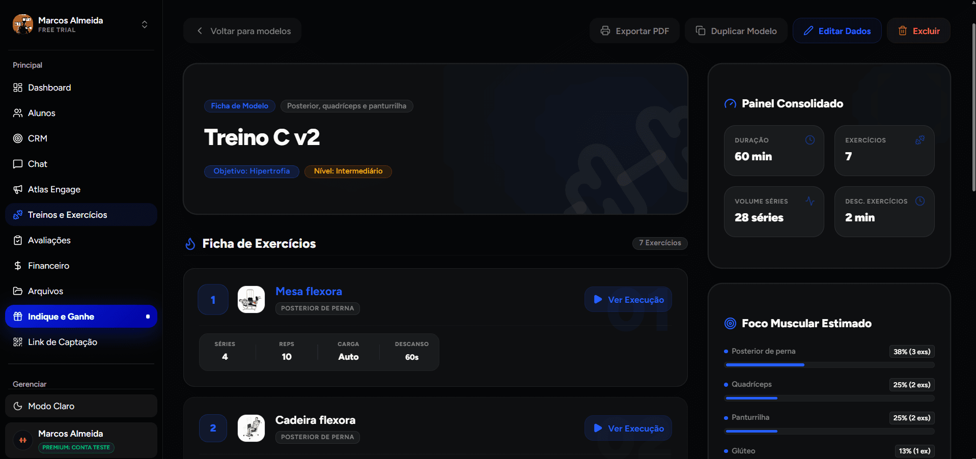 Construtor oficial de treinos do AtlasFit